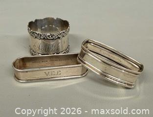 MaxSold Auction: (3) Vintage STERLING Silver Napkins Rings - Marked   - Toronto (Ontario, Canada) PARTNER MANAGED Reseller Online Auction - Queen Street West