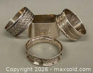 MaxSold Auction: (4) Vintage STERLING Silver Napkins Rings - Hallmarked   - Toronto (Ontario, Canada) PARTNER MANAGED Reseller Online Auction - Queen Street West