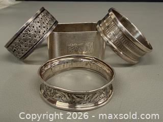 MaxSold Auction: (4) Vintage STERLING Silver Napkins Rings - Hallmarked   - Toronto (Ontario, Canada) PARTNER MANAGED Reseller Online Auction - Queen Street West