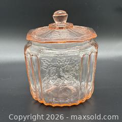 MaxSold Auction: Hazel Atlas Royal Lace Pink Depression Glass Cookie Jar - AMC04 - Ottawa (Nepean) (Ontario, Canada) SELLER MANAGED Estate Sale Online Auction - Bongard Avenue (STORAGE)