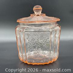 MaxSold Auction: Hazel Atlas Royal Lace Pink Depression Glass Cookie Jar - AMC04 - Ottawa (Nepean) (Ontario, Canada) SELLER MANAGED Estate Sale Online Auction - Bongard Avenue (STORAGE)