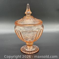 MaxSold Auction: Anchor Hocking Mayfair Open Rose Depression Glass Lidded Compote Candy Jar - AMC-04 - Ottawa (Nepean) (Ontario, Canada) SELLER MANAGED Estate Sale Online Auction - Bongard Avenue (STORAGE)