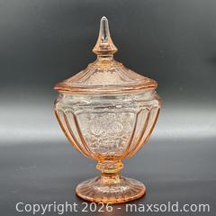 MaxSold Auction: Anchor Hocking Mayfair Open Rose Depression Glass Lidded Compote Candy Jar - AMC-04 - Ottawa (Nepean) (Ontario, Canada) SELLER MANAGED Estate Sale Online Auction - Bongard Avenue (STORAGE)