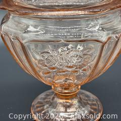 MaxSold Auction: Anchor Hocking Mayfair Open Rose Depression Glass Lidded Compote Candy Jar - AMC-04 - Ottawa (Nepean) (Ontario, Canada) SELLER MANAGED Estate Sale Online Auction - Bongard Avenue (STORAGE)