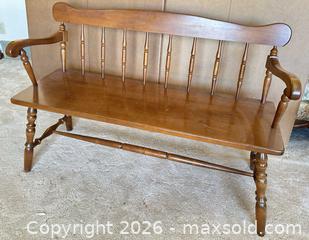 MaxSold Auction: Solid Wood Windsor Spindle Back 3-Person Bench, Medium Brown - Olds (Alberta, Canada) PARTNER MANAGED Estate Sale Online Auction - 52 Street