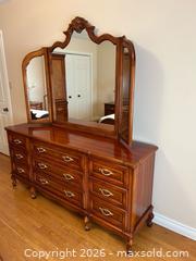 MaxSold Auction: 9 Drawer Dresser with Tri-Fold Mirror Burlwood European Style  - Hamilton (Ontario, Canada) PARTNER MANAGED Estate Sale Online Auction - Scenic Drive