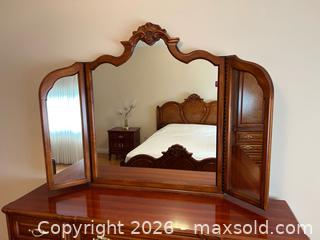 MaxSold Auction: 9 Drawer Dresser with Tri-Fold Mirror Burlwood European Style  - Hamilton (Ontario, Canada) PARTNER MANAGED Estate Sale Online Auction - Scenic Drive
