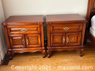 MaxSold Auction: Set of Two Burled Wood European Nightstands - Hamilton (Ontario, Canada) PARTNER MANAGED Estate Sale Online Auction - Scenic Drive