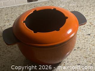 MaxSold Auction: MCM Poppy Red Enameled Cast Iron Fondue Pot W/ Lid - France - Toronto (Ontario, Canada) SELLER MANAGED Downsizing Online Auction - O'connor Drive (CONDO)