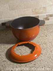 MaxSold Auction: MCM Poppy Red Enameled Cast Iron Fondue Pot W/ Lid - France - Toronto (Ontario, Canada) SELLER MANAGED Downsizing Online Auction - O'connor Drive (CONDO)
