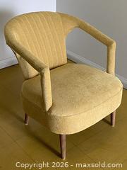 MaxSold Auction: Mid-Century Mustard Yellow Chenille Accent Chair - Toronto (Ontario, Canada) SELLER MANAGED Downsizing Online Auction - O'connor Drive (CONDO)