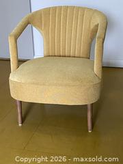 MaxSold Auction: Mid-Century Mustard Yellow Chenille Accent Chair - Toronto (Ontario, Canada) SELLER MANAGED Downsizing Online Auction - O'connor Drive (CONDO)