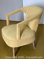 MaxSold Auction: Mid-Century Mustard Yellow Chenille Accent Chair - Toronto (Ontario, Canada) SELLER MANAGED Downsizing Online Auction - O'connor Drive (CONDO)
