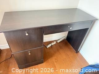 MaxSold Auction: Dark Brown Engineered Wood Desk with 3 Drawers - London (Ontario, Canada) PARTNER MANAGED Downsizing Online Auction - Reeves Avenue