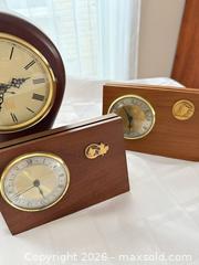 MaxSold Auction: Set of 3 Unbranded Wood Mantel / Desk Clocks with Brass Trim - London (Ontario, Canada) PARTNER MANAGED Downsizing Online Auction - Reeves Avenue