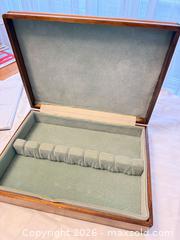 MaxSold Auction: Wood Silverware Box with Green Felt Lining and Brass Hinges - London (Ontario, Canada) PARTNER MANAGED Downsizing Online Auction - Reeves Avenue