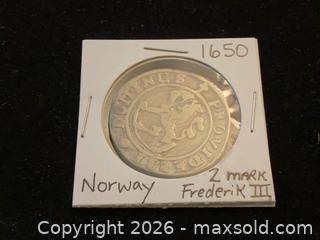 MaxSold Auction: 1650 Norway 2 Mark Coin – Frederik III Silver Coin - London (Ontario, Canada) PARTNER MANAGED Downsizing Online Auction - Trillium Crescent