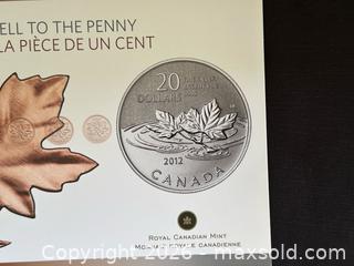 MaxSold Auction: 2012 Royal Canadian Mint $20 Fine Silver Coin – Farewell to the Penny - London (Ontario, Canada) PARTNER MANAGED Downsizing Online Auction - Trillium Crescent