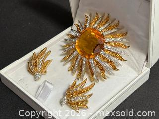 MaxSold Auction: Vintage Marcel Boucher Sunburst Citrine Rhinestone Demi-Parure - London (Ontario, Canada) PARTNER MANAGED Downsizing Online Auction - Trillium Crescent