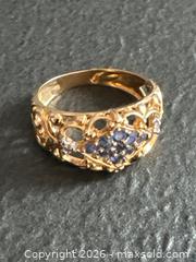 MaxSold Auction: 14K Gold Ring with Blue and Clear Gemstones in Filigree Design - Hamilton (Ontario, Canada) SELLER MANAGED Downsizing Online Auction -  Sherman Avenue South