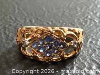 MaxSold Auction: 14K Gold Ring with Blue and Clear Gemstones in Filigree Design - Hamilton (Ontario, Canada) SELLER MANAGED Downsizing Online Auction -  Sherman Avenue South