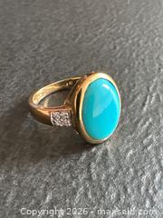 MaxSold Auction: 14K Gold Ring with Turquoise Cabochon and Diamond Accents - Hamilton (Ontario, Canada) SELLER MANAGED Downsizing Online Auction -  Sherman Avenue South
