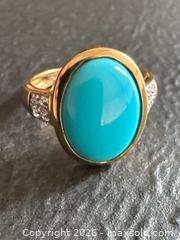MaxSold Auction: 14K Gold Ring with Turquoise Cabochon and Diamond Accents - Hamilton (Ontario, Canada) SELLER MANAGED Downsizing Online Auction -  Sherman Avenue South