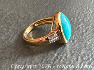 MaxSold Auction: 14K Gold Ring with Turquoise Cabochon and Diamond Accents - Hamilton (Ontario, Canada) SELLER MANAGED Downsizing Online Auction -  Sherman Avenue South