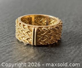 MaxSold Auction: 14K Gold Wide Braided Band Ring Marked 'AJJAX PERU' - Hamilton (Ontario, Canada) SELLER MANAGED Downsizing Online Auction -  Sherman Avenue South