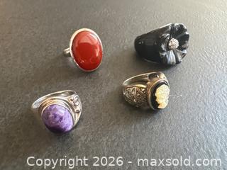 MaxSold Auction: Four Sterling Silver Rings with Various Stones and Designs - Hamilton (Ontario, Canada) SELLER MANAGED Downsizing Online Auction -  Sherman Avenue South