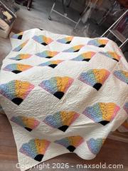 MaxSold Auction: Handmade Multicolored Fan Pattern Quilt with White Background - Hamilton (Ontario, Canada) SELLER MANAGED Downsizing Online Auction -  Sherman Avenue South