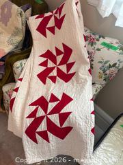 MaxSold Auction: Handmade Red and White Geometric Patterned Quilt - Hamilton (Ontario, Canada) SELLER MANAGED Downsizing Online Auction -  Sherman Avenue South