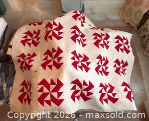MaxSold Auction: Handmade Red and White Geometric Patterned Quilt - Hamilton (Ontario, Canada) SELLER MANAGED Downsizing Online Auction -  Sherman Avenue South