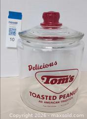 MaxSold Auction: Vintage Glass Tom's Toasted Peanuts Counter Display Jar. B - Lakeland (Florida, USA) SELLER MANAGED Moving Online Auction - Highway 33 (STORAGE)