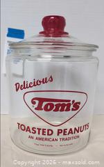 MaxSold Auction: Vintage Glass Tom's Toasted Peanuts Counter Display Jar. B - Lakeland (Florida, USA) SELLER MANAGED Moving Online Auction - Highway 33 (STORAGE)