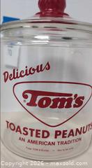 MaxSold Auction: Vintage Glass Tom's Toasted Peanuts Counter Display Jar. B - Lakeland (Florida, USA) SELLER MANAGED Moving Online Auction - Highway 33 (STORAGE)