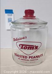 MaxSold Auction: Vintage Glass Tom's Toasted Peanuts Counter Display Jar. B - Lakeland (Florida, USA) SELLER MANAGED Moving Online Auction - Highway 33 (STORAGE)