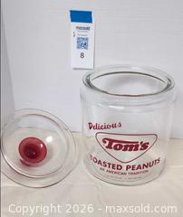 MaxSold Auction: Vintage Glass Tom's Toasted Peanuts Counter Display Jar. B - Lakeland (Florida, USA) SELLER MANAGED Moving Online Auction - Highway 33 (STORAGE)