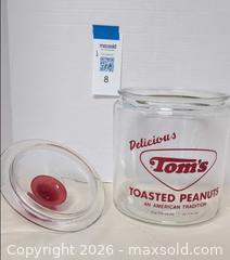 MaxSold Auction: Vintage Glass Tom's Toasted Peanuts Counter Display Jar. B - Lakeland (Florida, USA) SELLER MANAGED Moving Online Auction - Highway 33 (STORAGE)