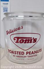 MaxSold Auction: Vintage Glass Tom's Toasted Peanuts Counter Display Jar. B - Lakeland (Florida, USA) SELLER MANAGED Moving Online Auction - Highway 33 (STORAGE)