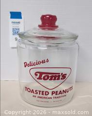 MaxSold Auction: Vintage Glass Tom's Toasted Peanuts Counter Display Jar. B - Lakeland (Florida, USA) SELLER MANAGED Moving Online Auction - Highway 33 (STORAGE)