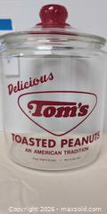 MaxSold Auction: Vintage Glass Tom's Toasted Peanuts Counter Display Jar. B - Lakeland (Florida, USA) SELLER MANAGED Moving Online Auction - Highway 33 (STORAGE)
