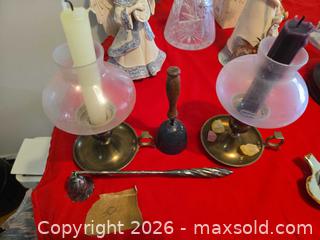 MaxSold Auction: Brass & Glass Candle Holders, Bell, Snuffer, Poker - 6-8 pcs - Calgary (Alberta, Canada) PARTNER MANAGED Downsizing Online Auction - Cedar Crescent Southwest (CONDO)