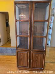 MaxSold Auction: Dark Brown Oak Veneer Curio Cabinet with Glass Doors - Calgary (Alberta, Canada) PARTNER MANAGED Downsizing Online Auction - Cedar Crescent Southwest (CONDO)