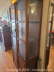 MaxSold Auction: Dark Brown Oak Veneer Curio Cabinet with Glass Doors - Calgary (Alberta, Canada) PARTNER MANAGED Downsizing Online Auction - Cedar Crescent Southwest (CONDO)