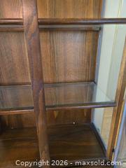 MaxSold Auction: Dark Brown Oak Veneer Curio Cabinet with Glass Doors - Calgary (Alberta, Canada) PARTNER MANAGED Downsizing Online Auction - Cedar Crescent Southwest (CONDO)