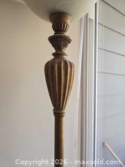 MaxSold Auction: Traditional Antique Brass Metal Floor Lamp with White Torpedo Shade - Calgary (Alberta, Canada) PARTNER MANAGED Downsizing Online Auction - Cedar Crescent Southwest (CONDO)