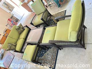 MaxSold Auction: 6-Piece Dark Brown Wicker Outdoor Patio Set with Glass Top - Kawartha Lakes (Ontario, Canada) PARTNER MANAGED Downsizing Online Auction - Sugarbush Trail