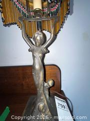 MaxSold Auction: Art Nouveau Metal Table Lamp with Beaded Fringe Shade A - Ottawa (Ontario, Canada) Moving Online Auction - Waverley Street