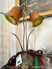 MaxSold Auction: Art Nouveau / Victorian Brass Table Lamp with Amber Glass Shades B - Ottawa (Ontario, Canada) Moving Online Auction - Waverley Street